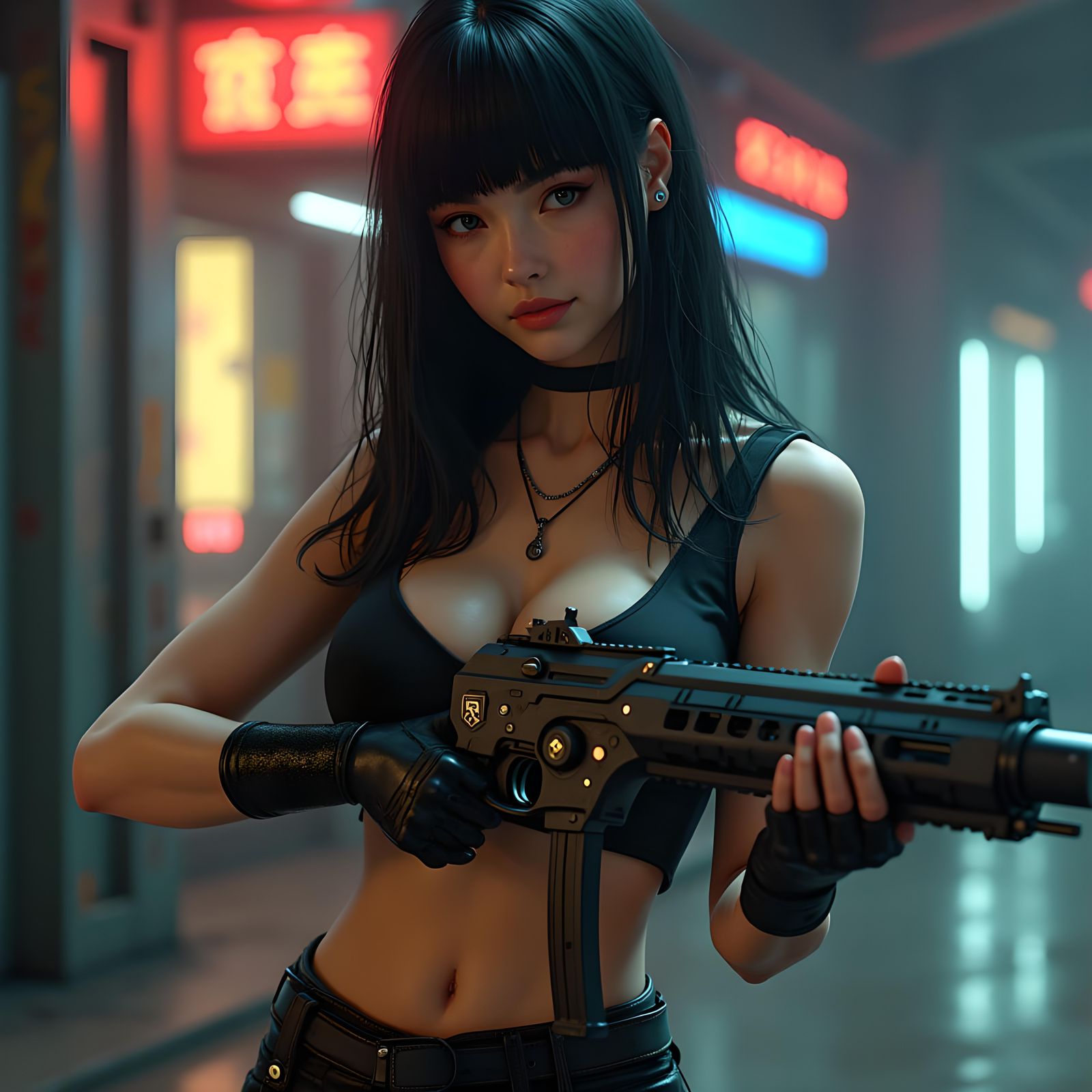 Woman with Rifle: Detailed Matte Painting