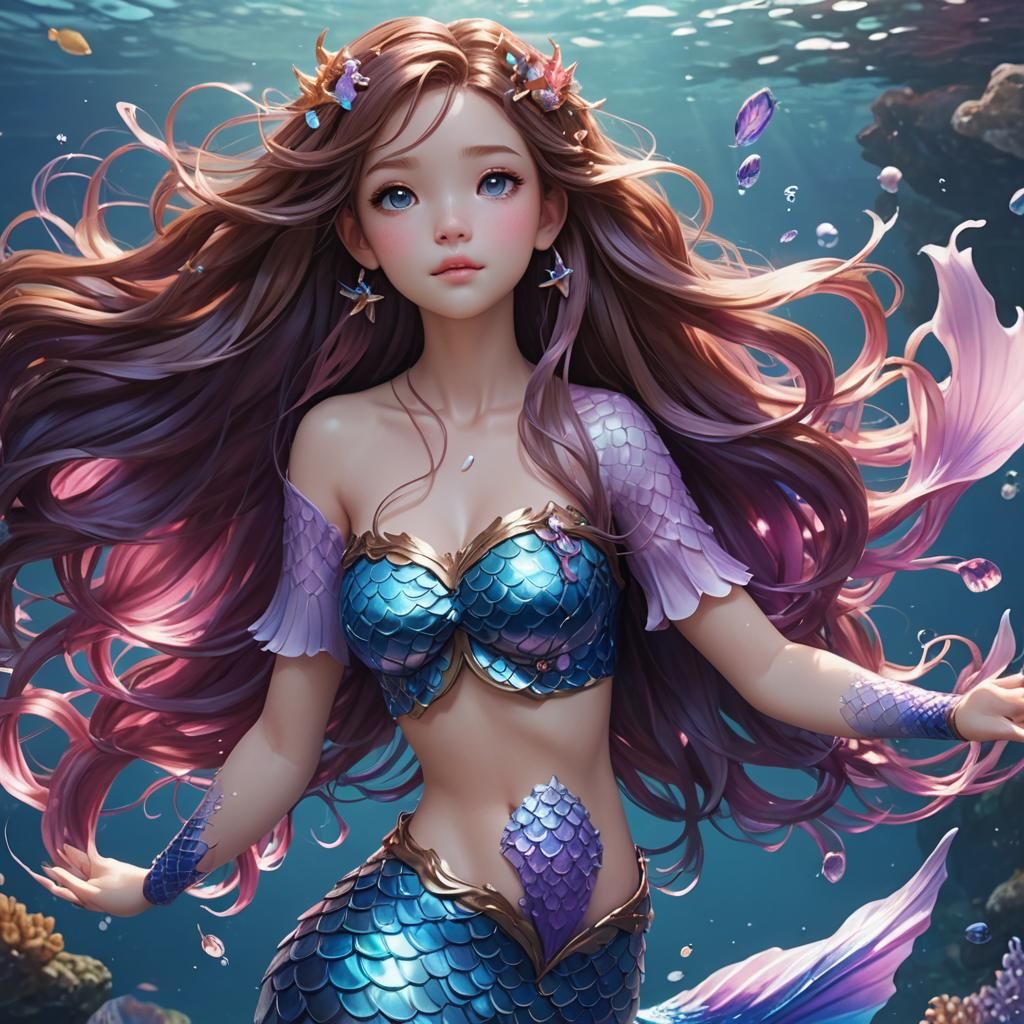 Mystical Mermaid in Detailed Anime Style