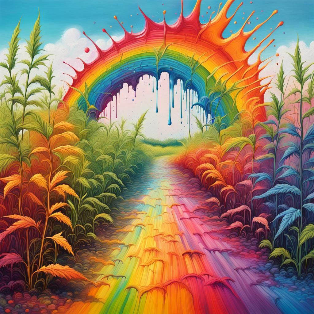 Rainbow Hemp Field Graffiti Art in Splash Style