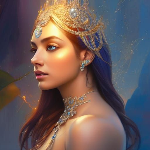 Sapphire Indian Princess Portrait in Digital Art Style