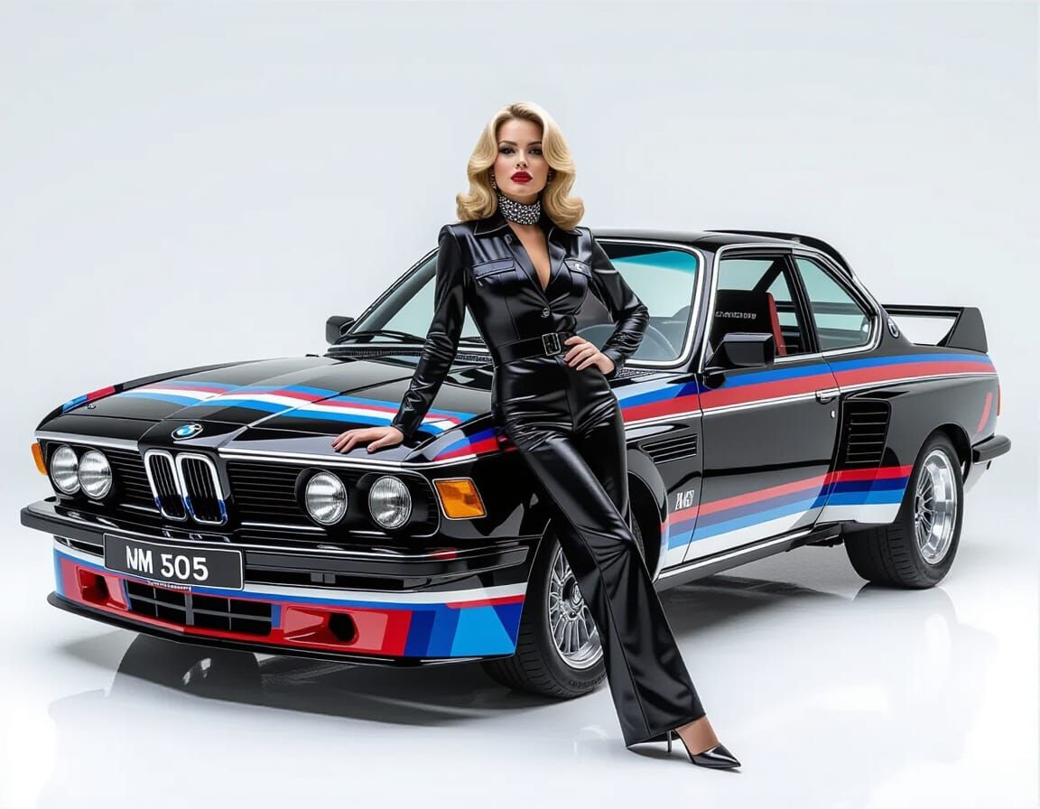 1970s Pinup Model Poses With BMW CSL Race Car
