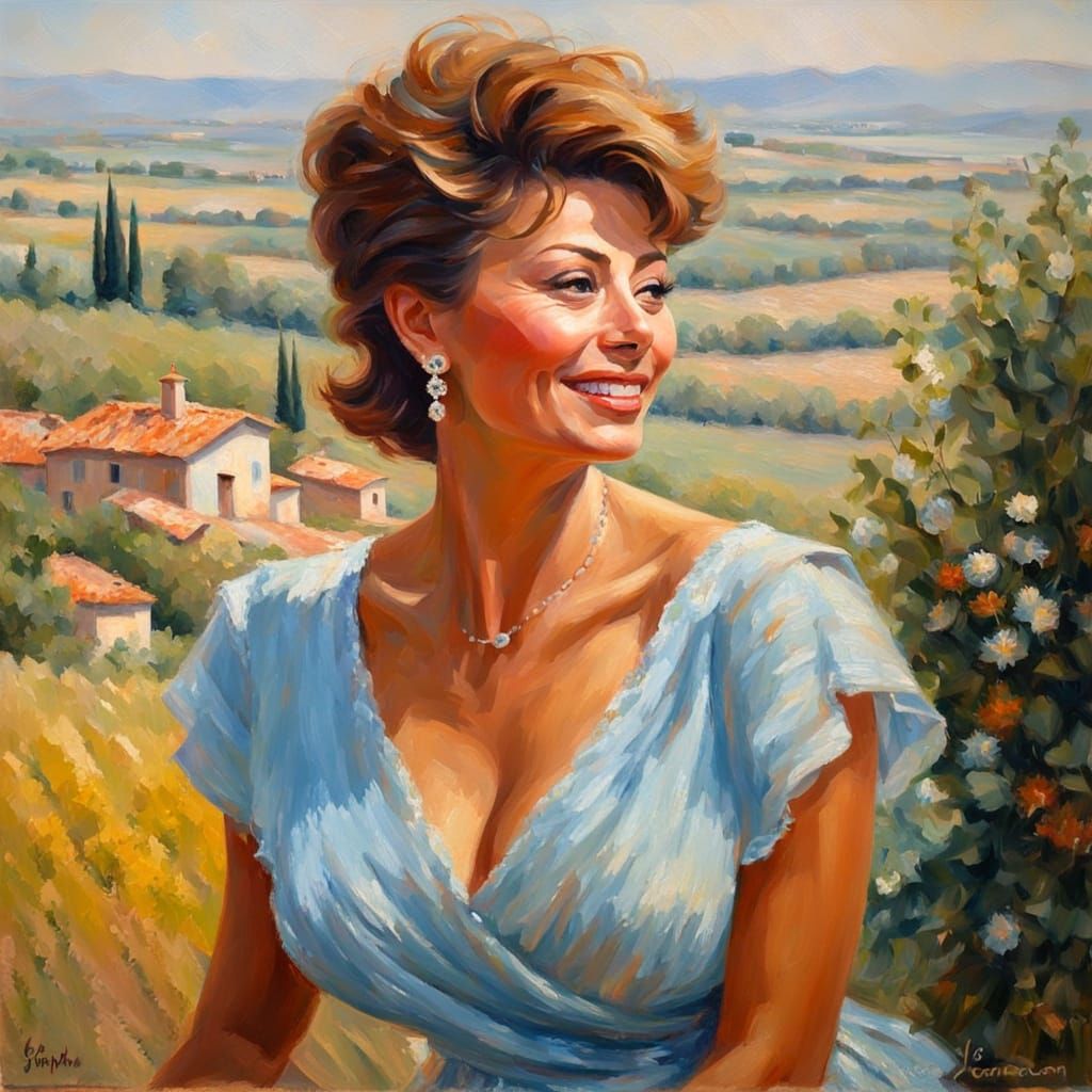 Sensual Portrait of a Tuscan Beauty in Impressionist Oil