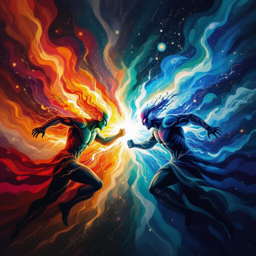 Energetic Beings Clash in Abstract Digital Painting
