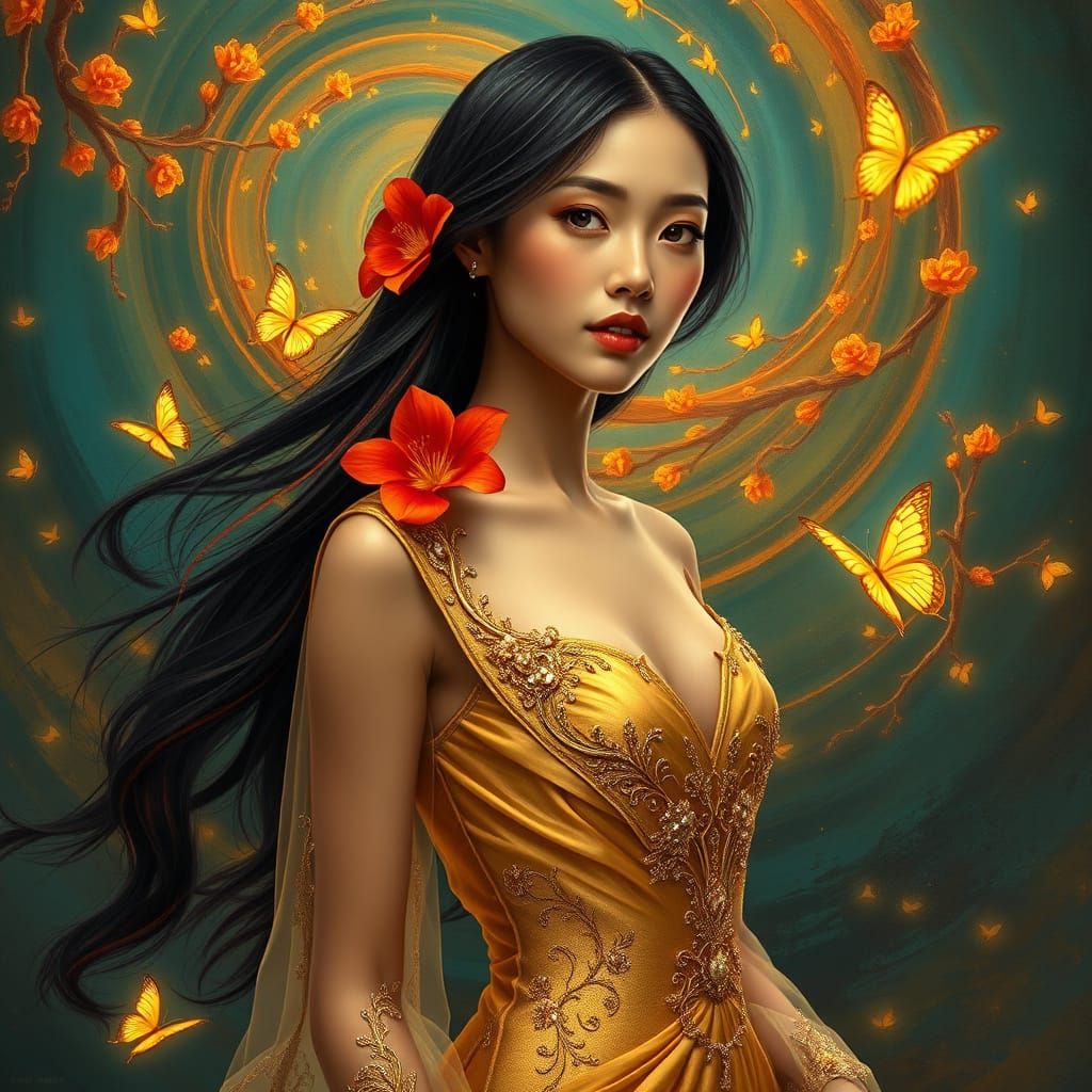 Ethereal Beauty in Golden Gown