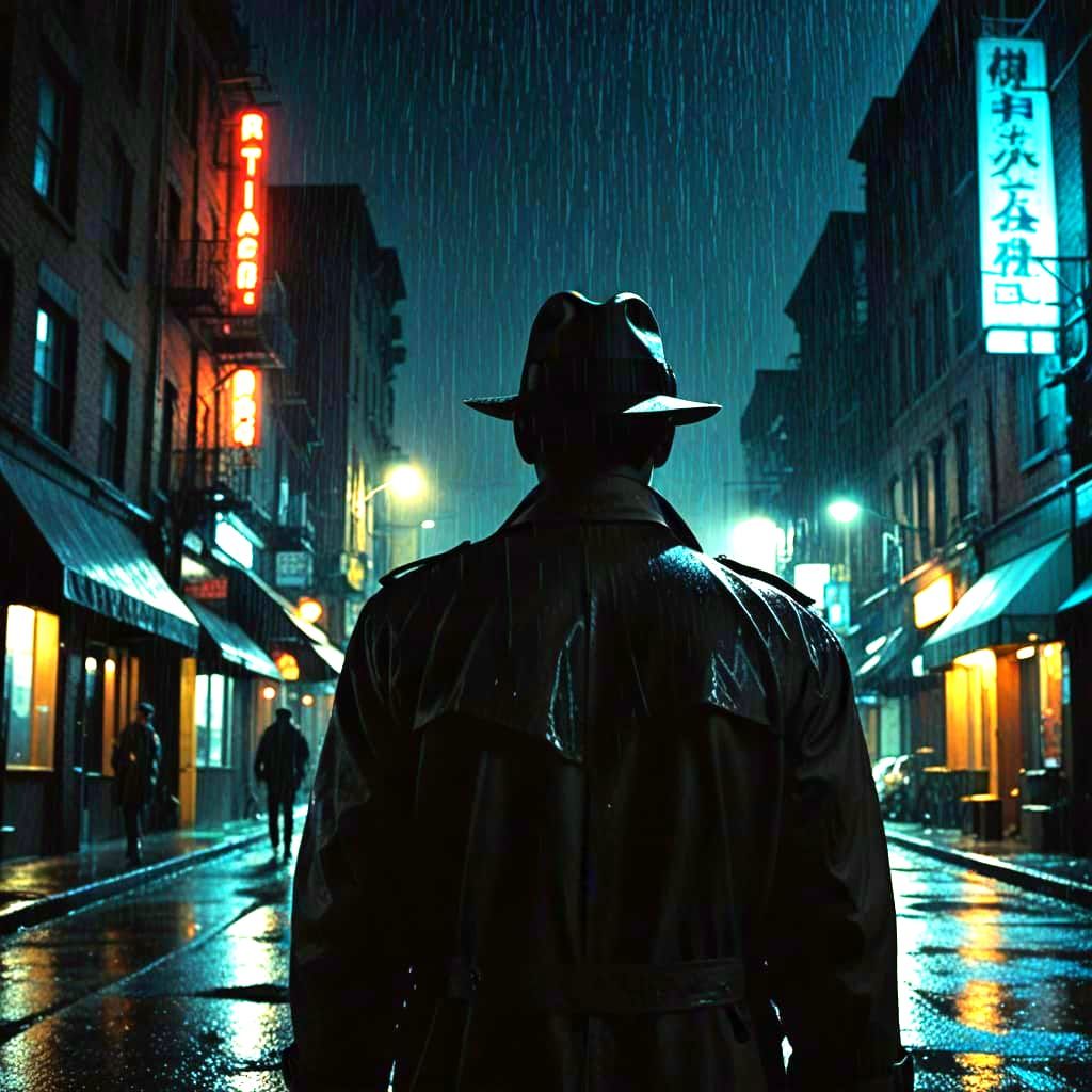 Rainy Urban Figure in Noir Style