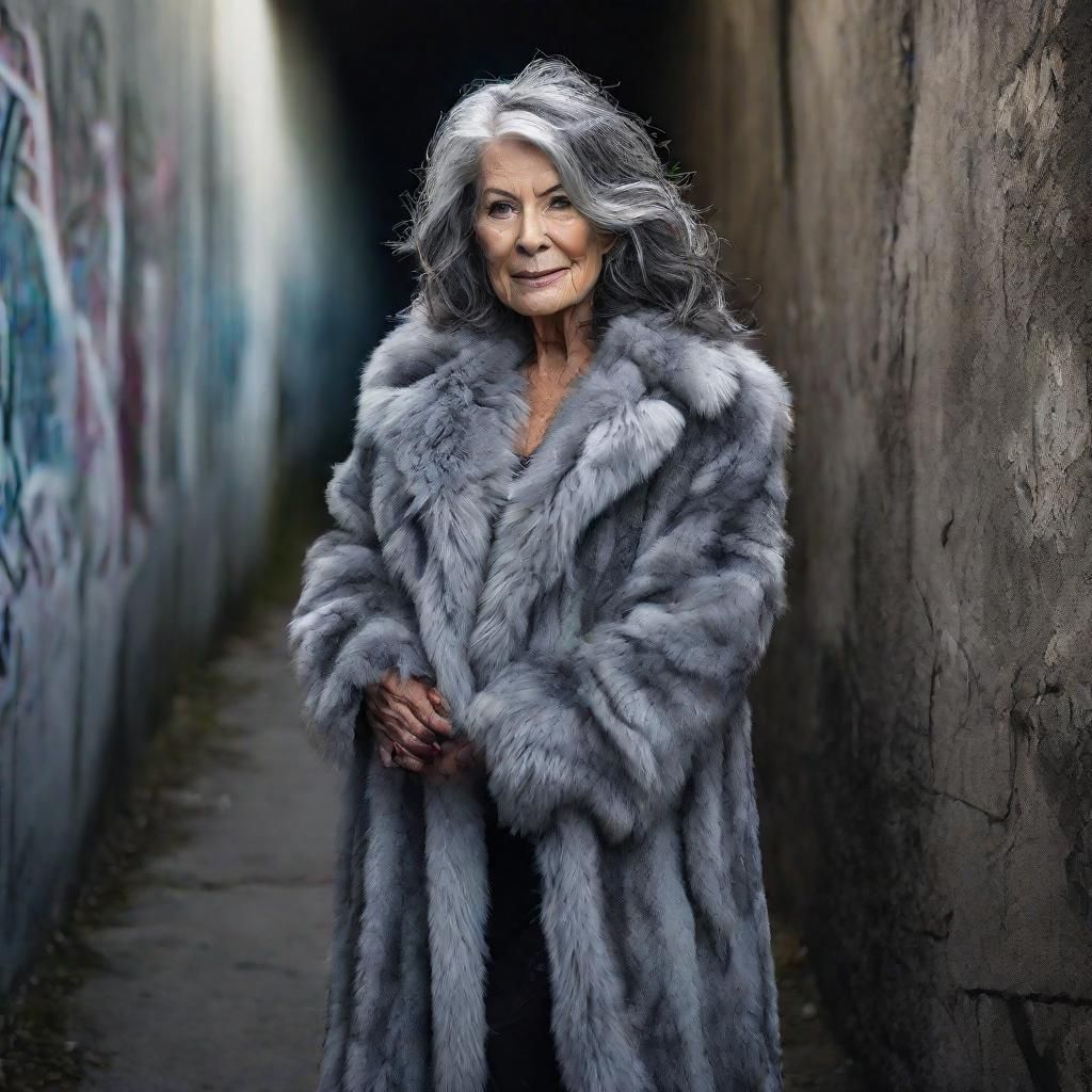 65 Year Old Woman in Graffiti Tunnel