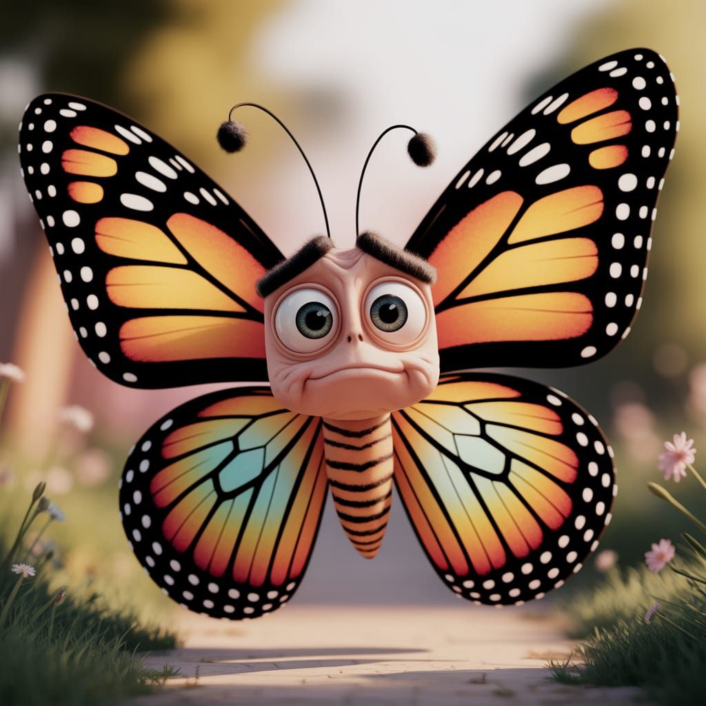 Confused Butterfly Pauses in Lush Forest: 3D Art
