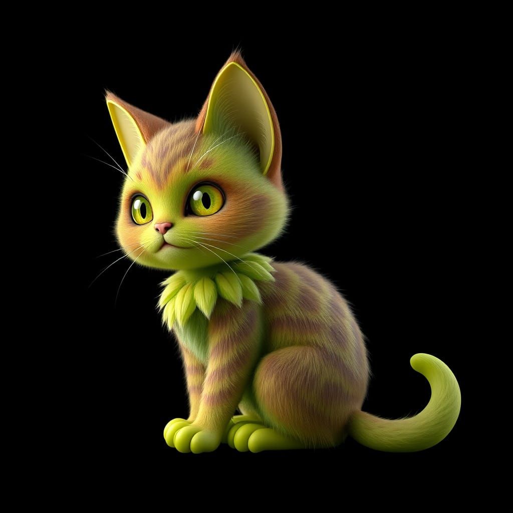 Fusion of Feline Wonder: Kiwi Cat in Splendid Greens