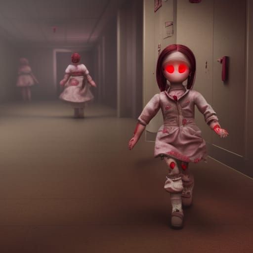Creepy Dolls in a Bloody Hospital, Detailed Matte Painting
