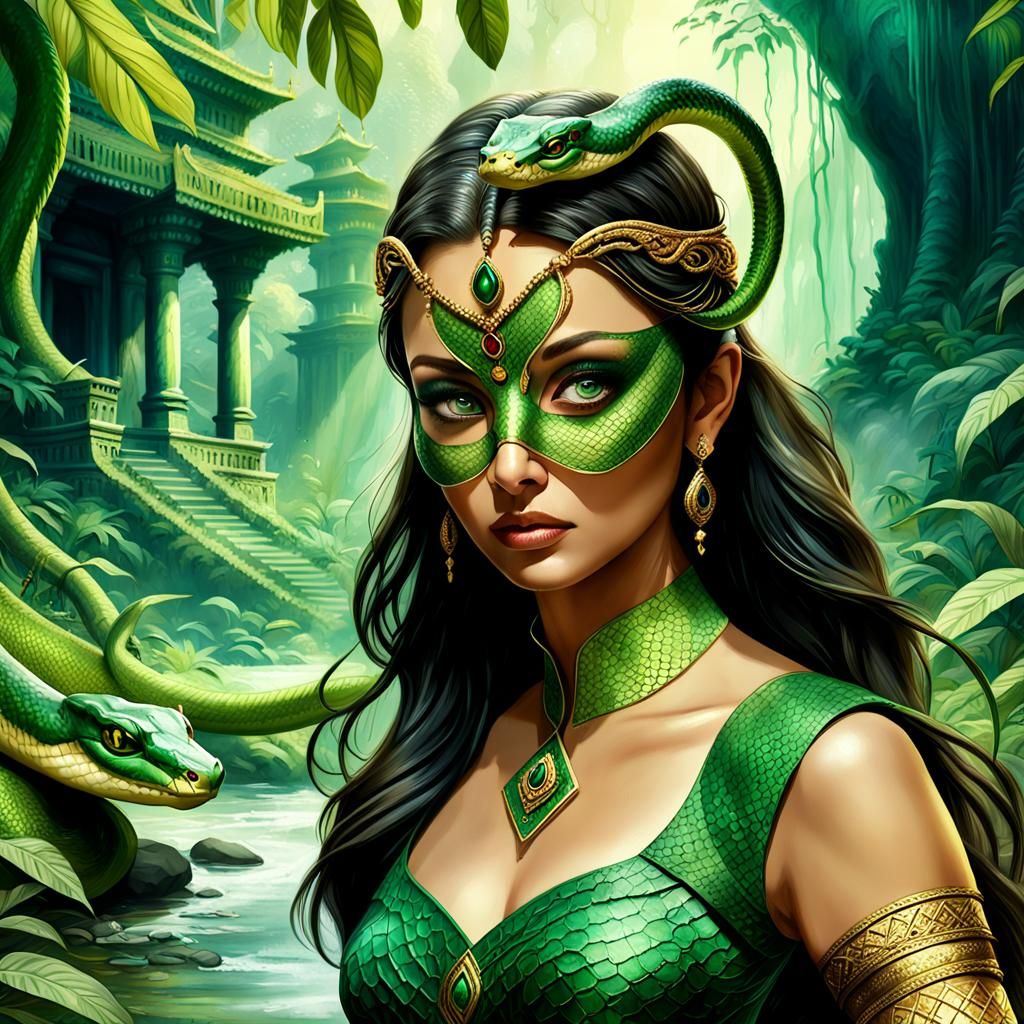 Aishwarya Rai in Snake Dress, Dark Fantasy Art