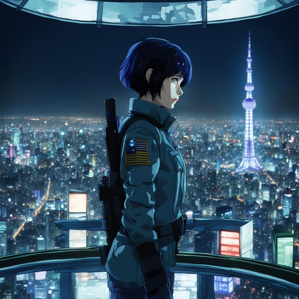 Kusanagi Motoko, watching from the top of SKYTREE, in the To...