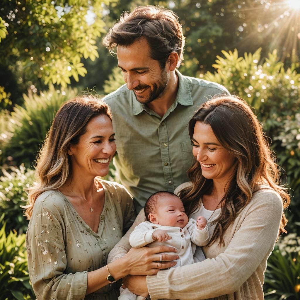 Heartwarming Family Portrait in a Sunny Garden
