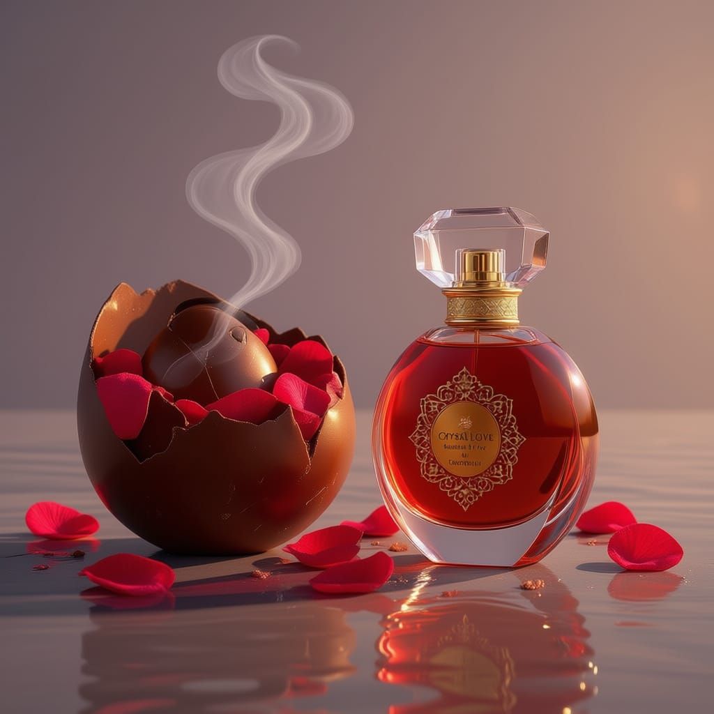 Surreal Dubai Sunset with Luxury Perfume Bottle