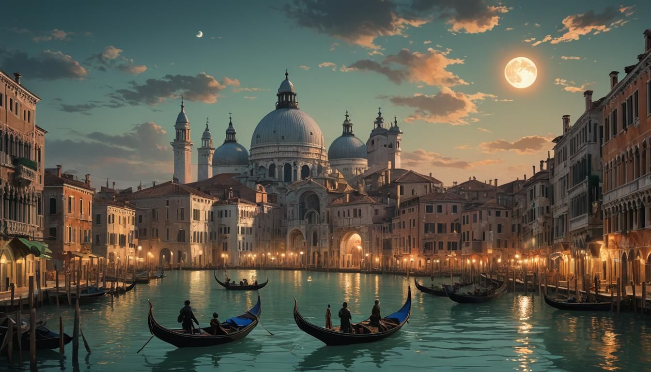 Venice Gondolas at Night: Anime-Style Funeral Procession