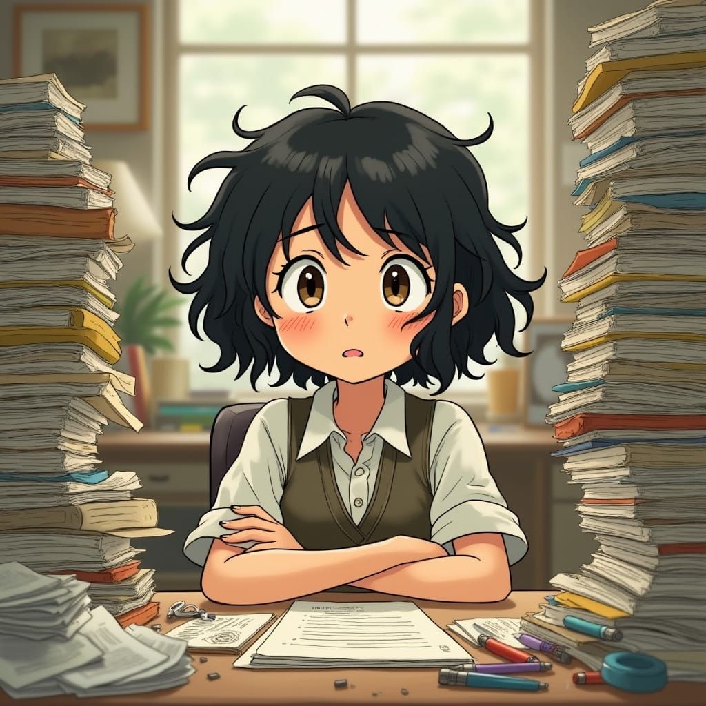 Whimsical Office Chaos in Anime Style