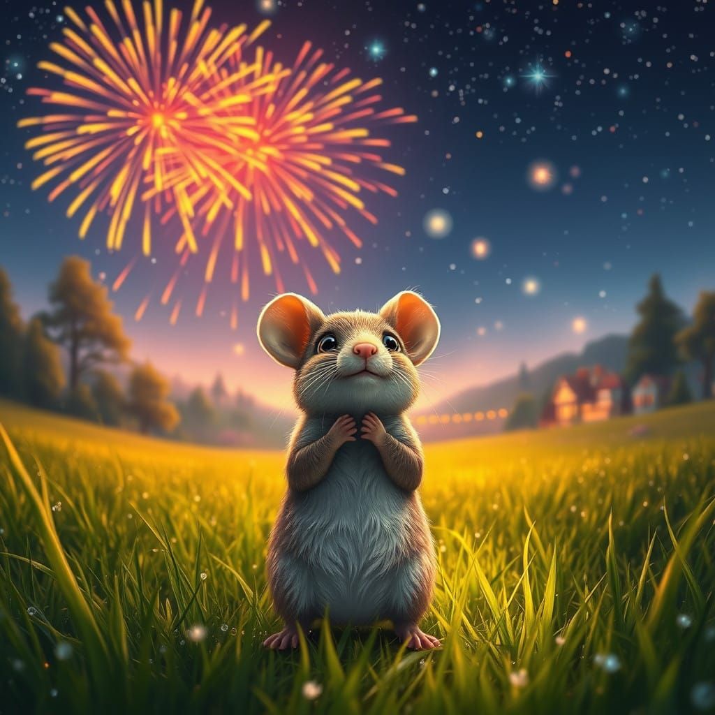 Whimsical Nighttime Scene in Dreamlike Landscape