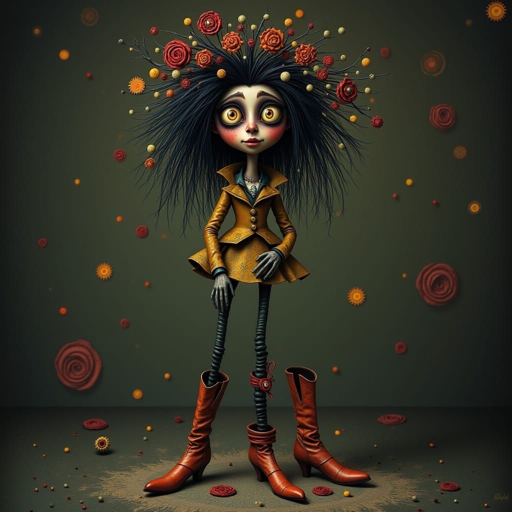 Whimsical Character in Tim Burton Style