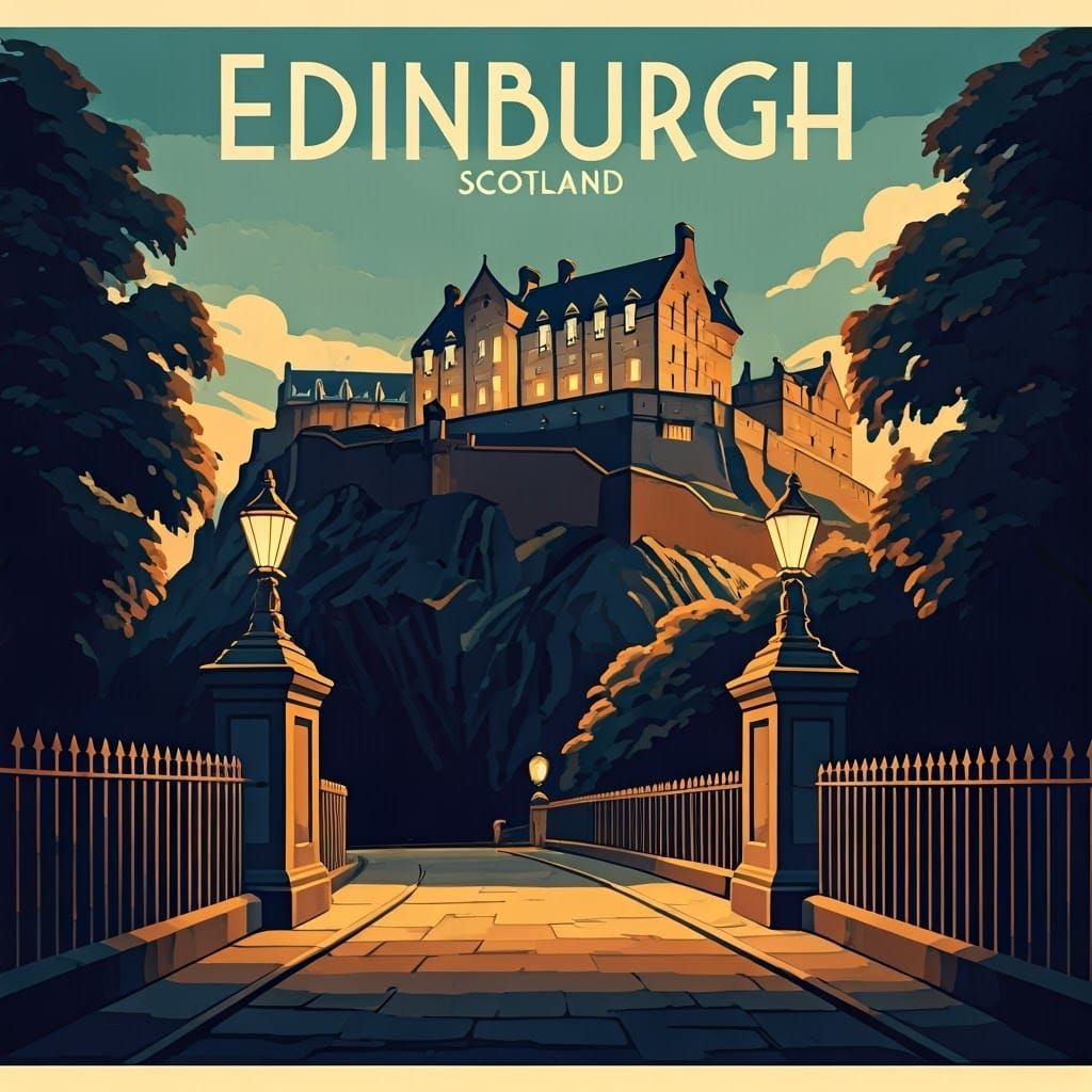 Edinburgh Castle Vintage Travel Poster Art