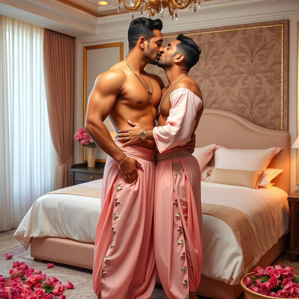Passionate Embrace: Indian Men in Opulent Art Deco Style