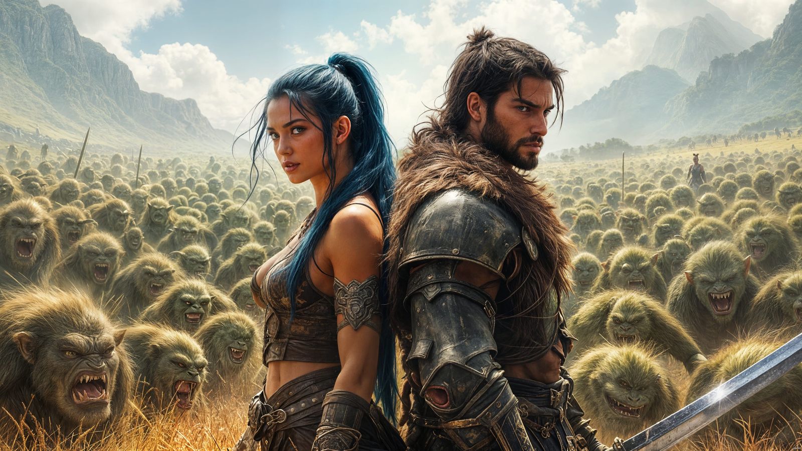 Fierce Warriors Versus Troll Horde in Open Field