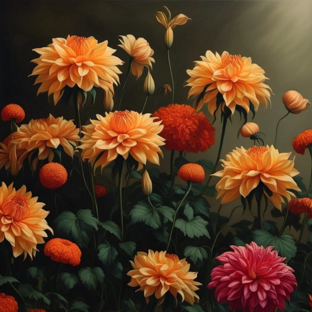 Dreamy Dahlias and Lilies in Maximalist Style