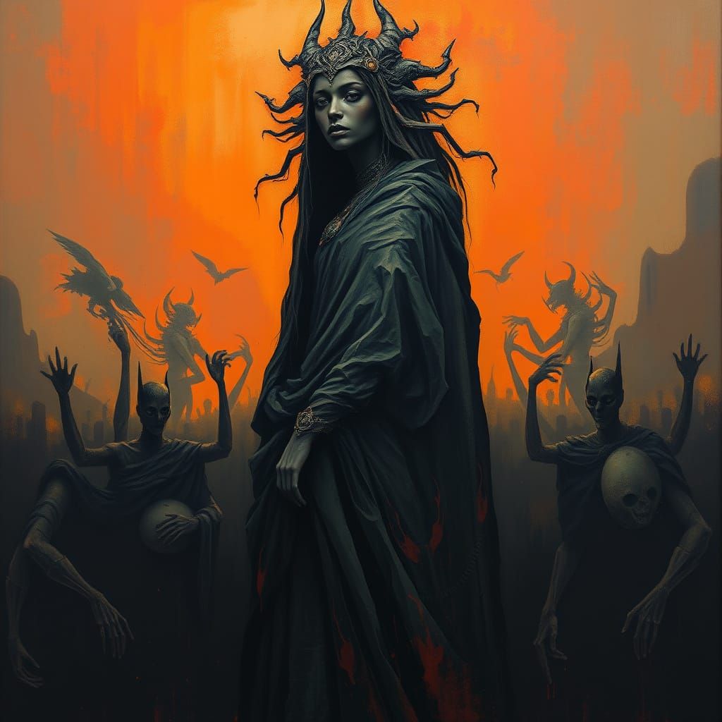 Mystical Woman in Dark Realm, Surrealist Art