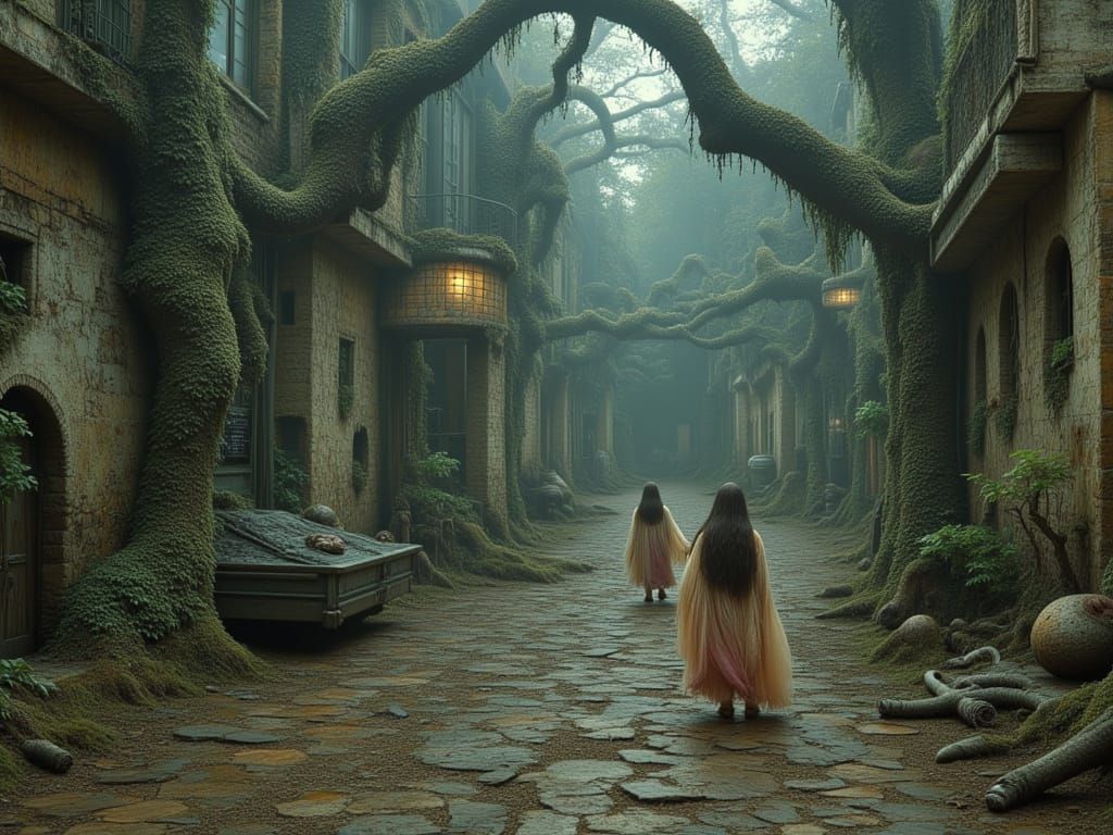 Fairy Tale Illustration: Strange Figures in Deserted City