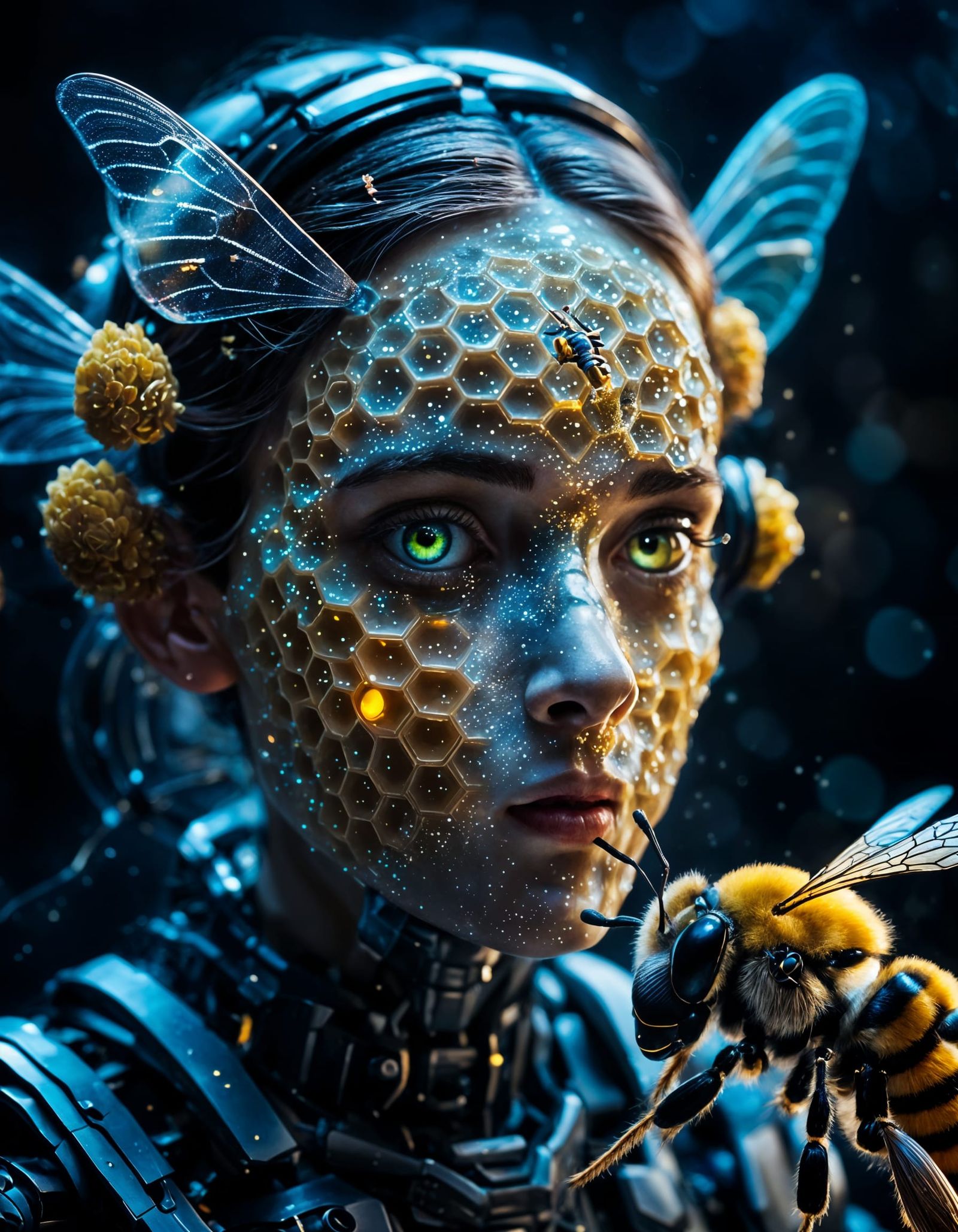 Futuristic Woman with Glowing Eyes as Vector Art