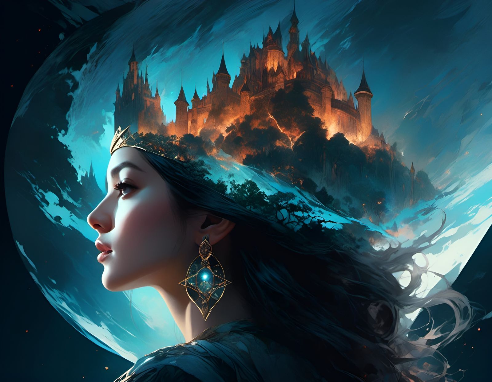 Double Exposure: Sorceress and Castle Portrait