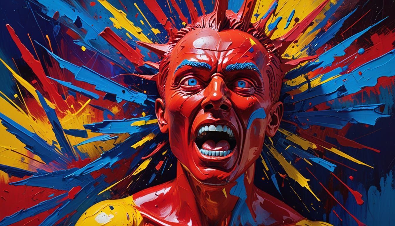 Expressionist Bobble Head Man Hollering with Curse Symbols