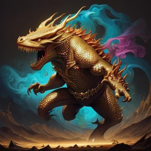 Smaug Dancing in The Shire: Alcohol Ink Portrait