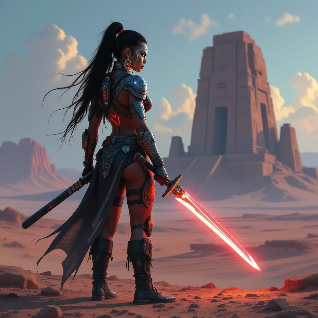 Cybernetic Warrior Woman on Alien Planet