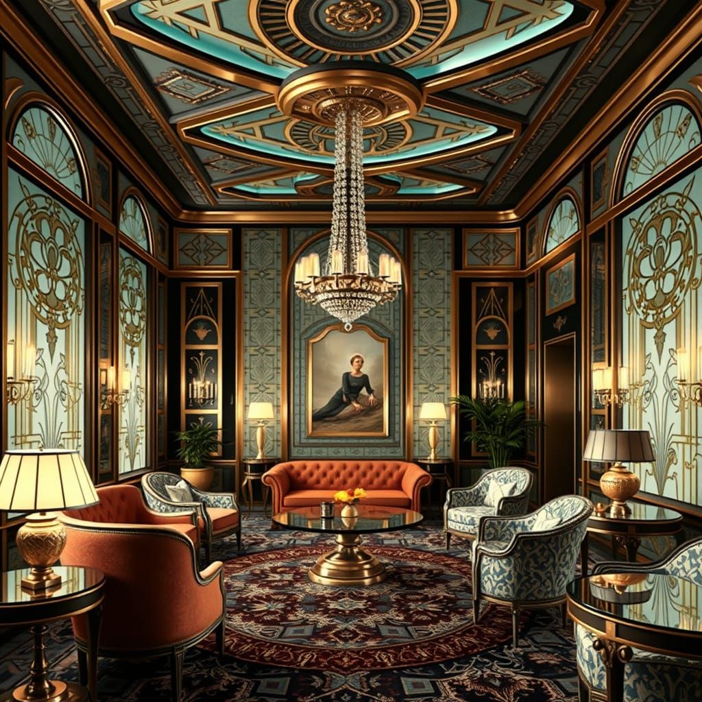 Opulent Art Deco Interior with Geometric Patterns