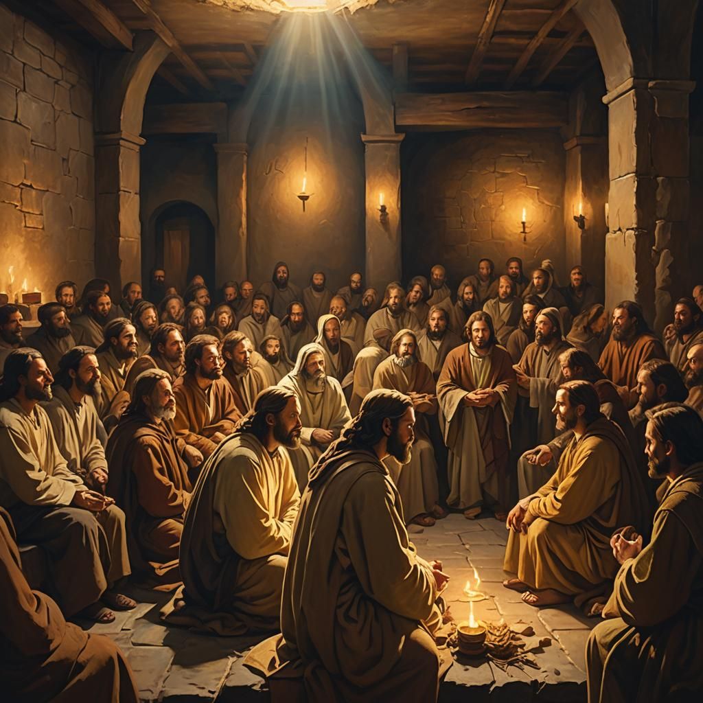 Jesus Teaching Disciples in Upper Room: Biblical Realism