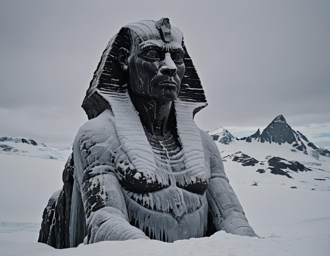 Icy Atlantean Sphinx Sculpture in Antarctica