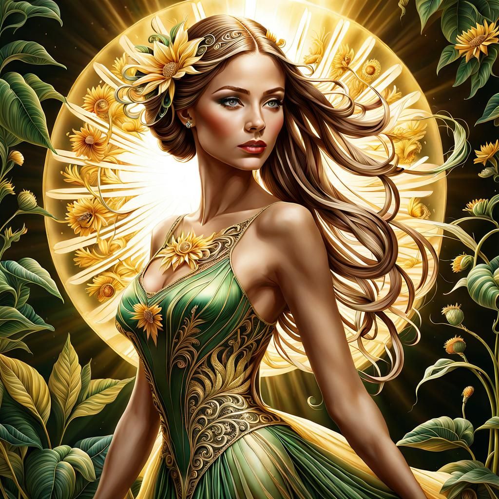 Elegant Woman in Snail Dress: Botanical Art