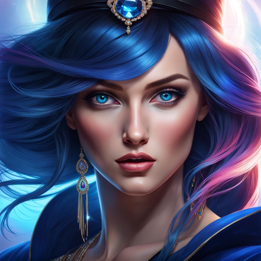Sapphire-Eyed Woman: Hyperrealistic Artgerm-Inspired Portrai...