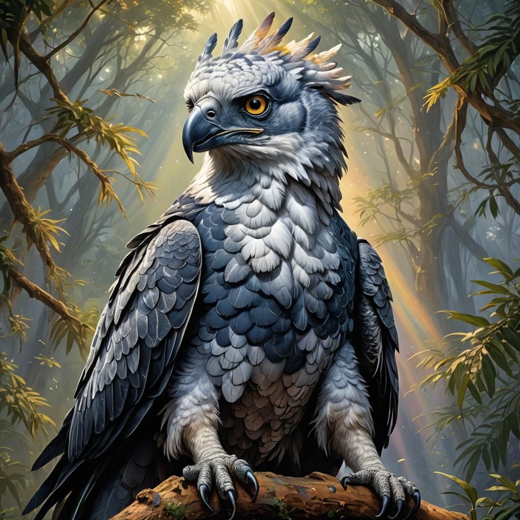 Rainbow Harpy Eagle Portrait with Magical Light