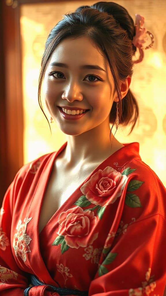 Yae Miko Portrait with Kimono in Golden Light