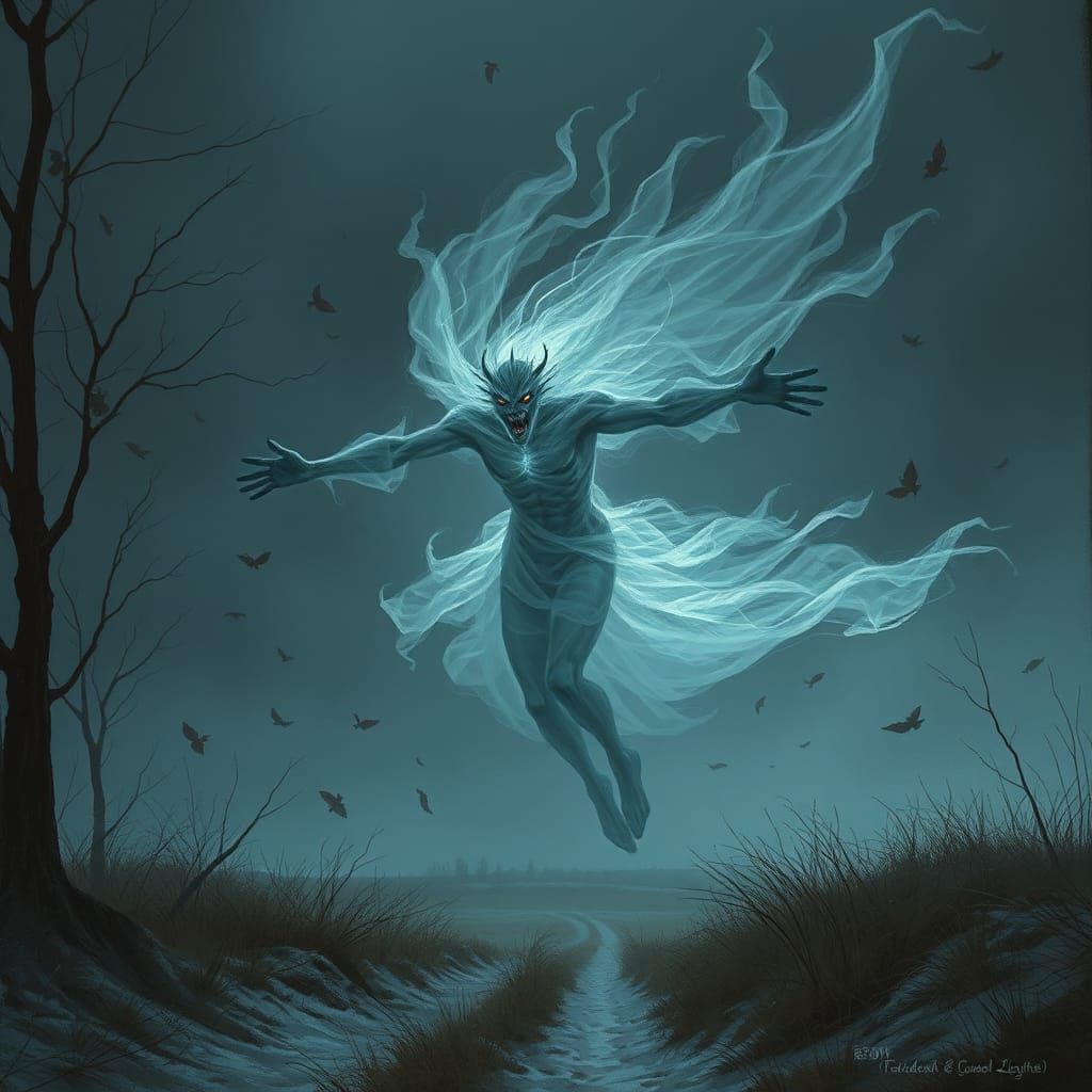 Grimdark Wind Spirit in Autumn Landscape