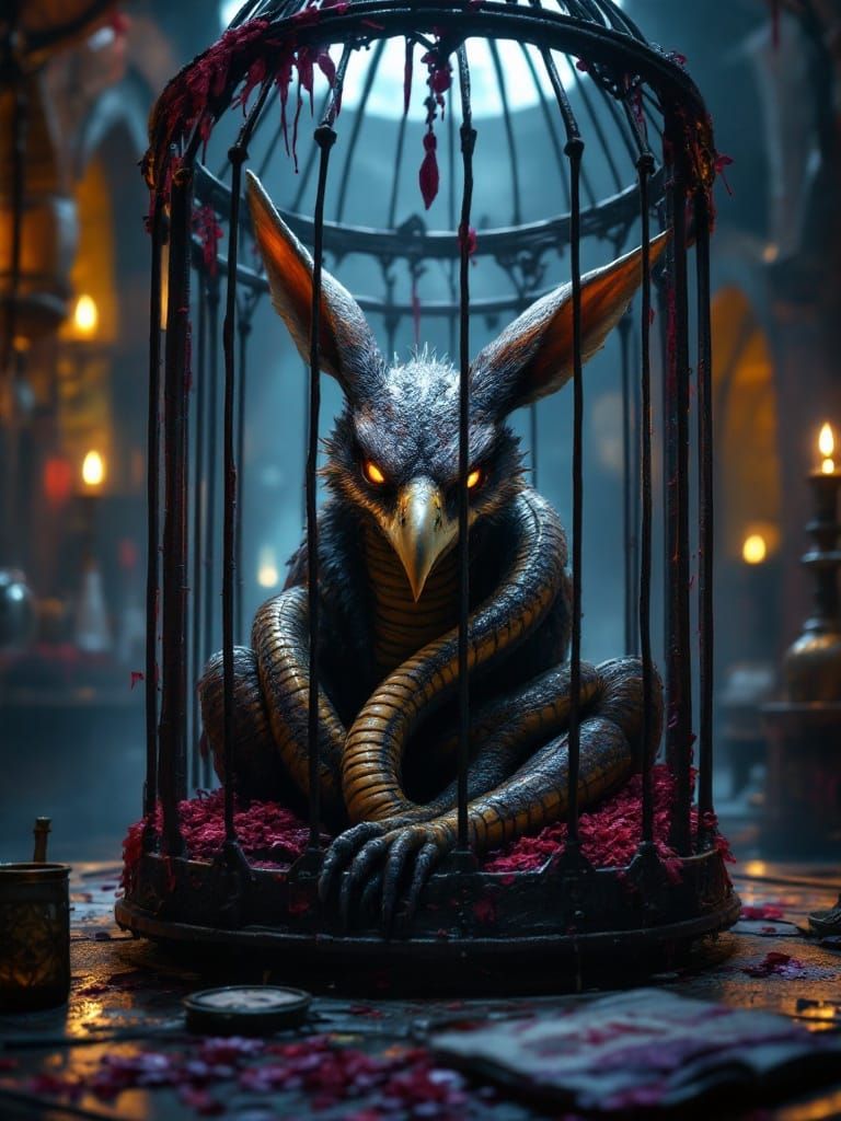 Dark Fantasy Hybrid Creature, Kangaroo, Snake, and Eagle, Me...