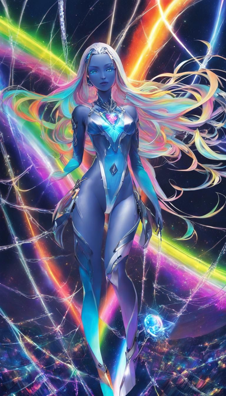 Astral Alien Girl Portrait in Holographic Style