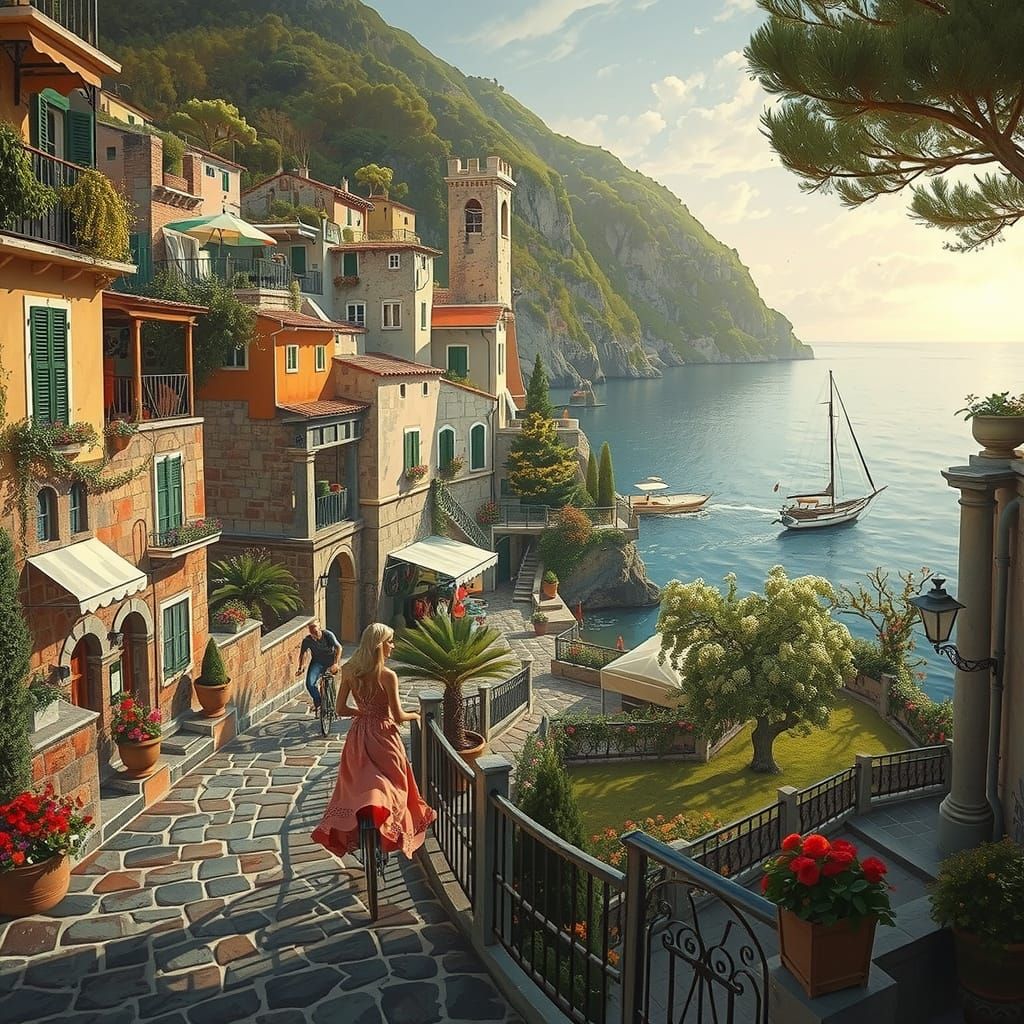 Italian Coastal Scene in Impressionist Style