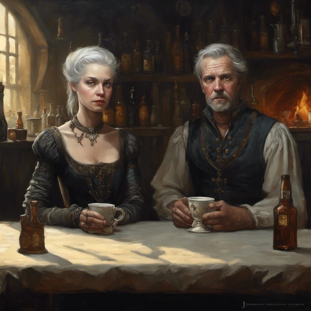 Medieval Tavern Scene with Couple in Photorealistic Style