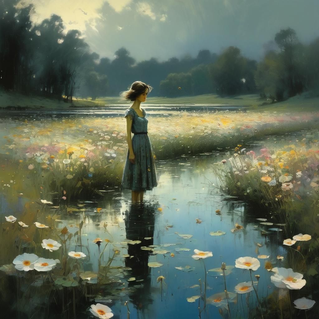 Fleeting Summer Romance in a Dorothea Tanning-Inspired Lake...