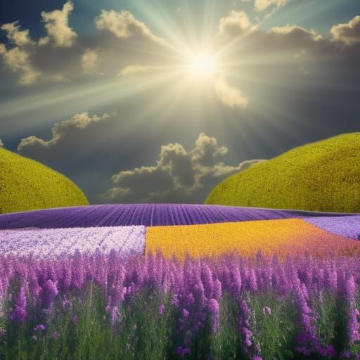 Wolves Run Through Luminous Flower Field