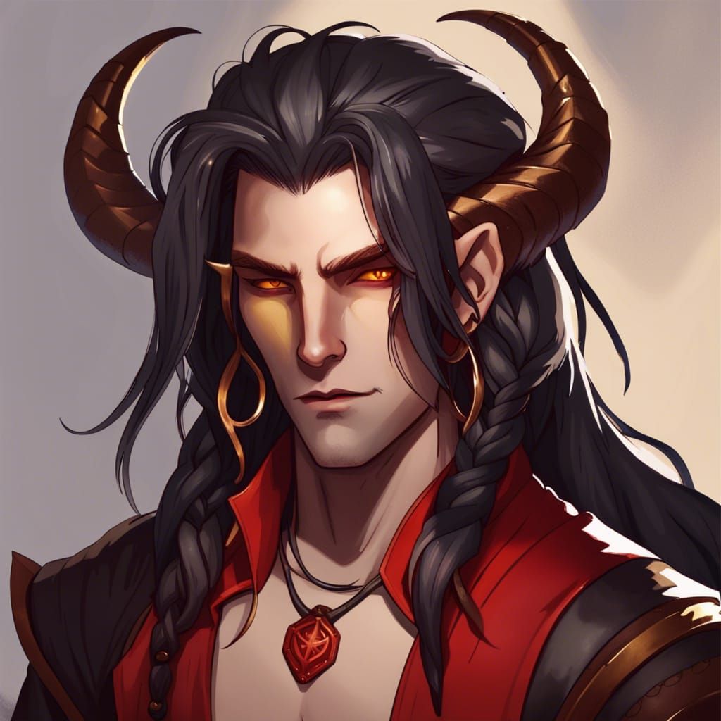 Tiefling Portrait in Art Nouveau Style