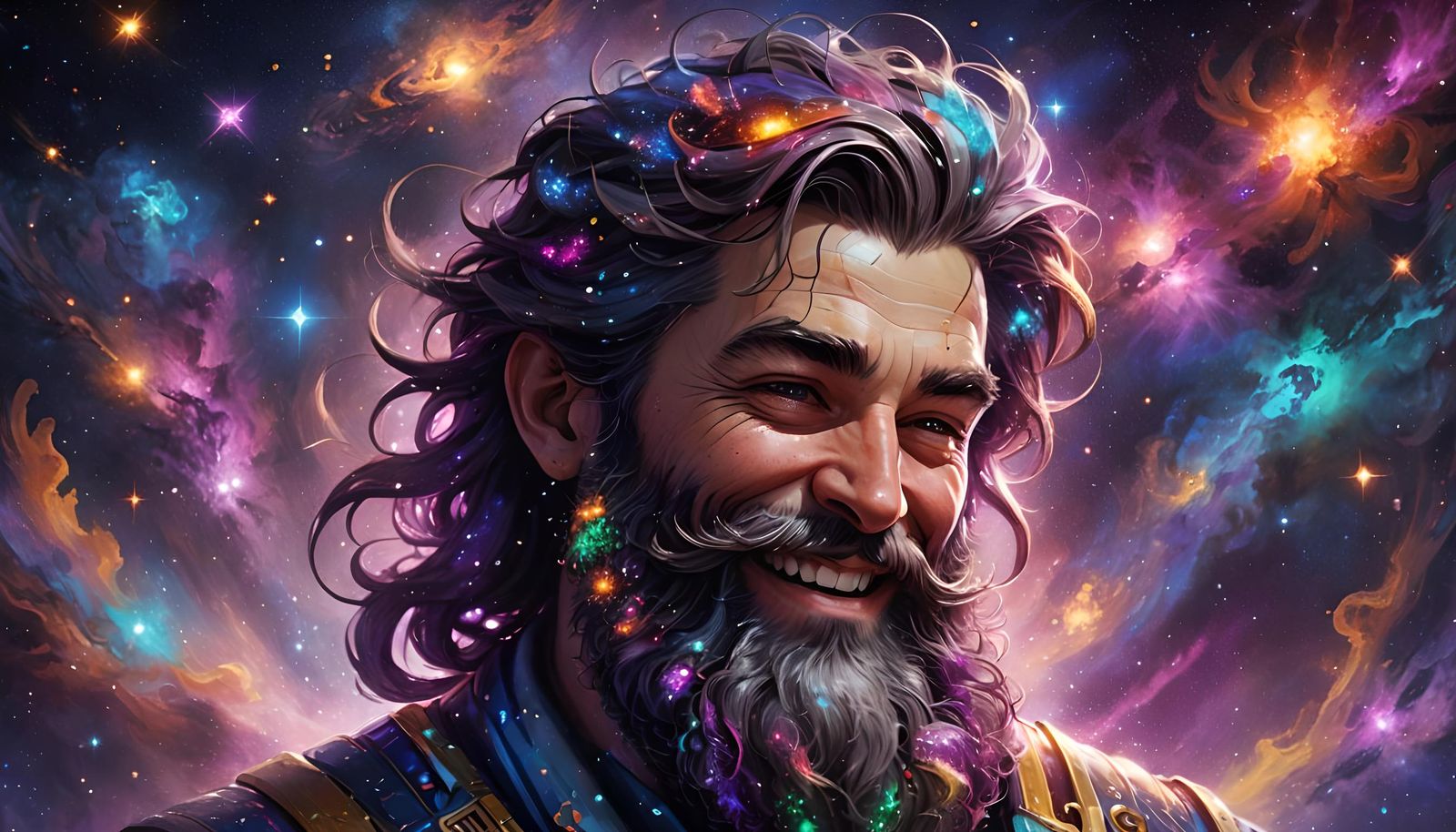 Jolly Man with Galaxy Beard: Hyperdetailed Portrait