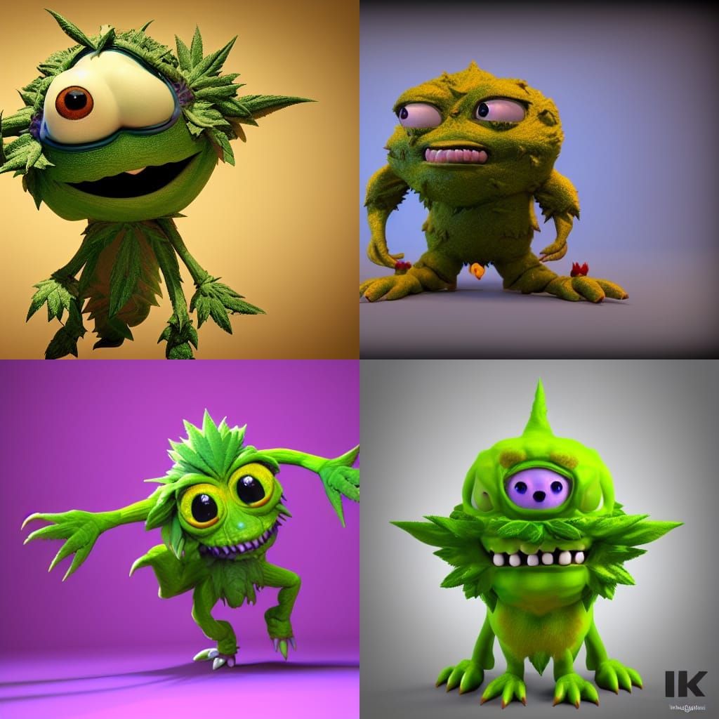 4K Pukwudgie Creature Made of Marijuana in 3D Style