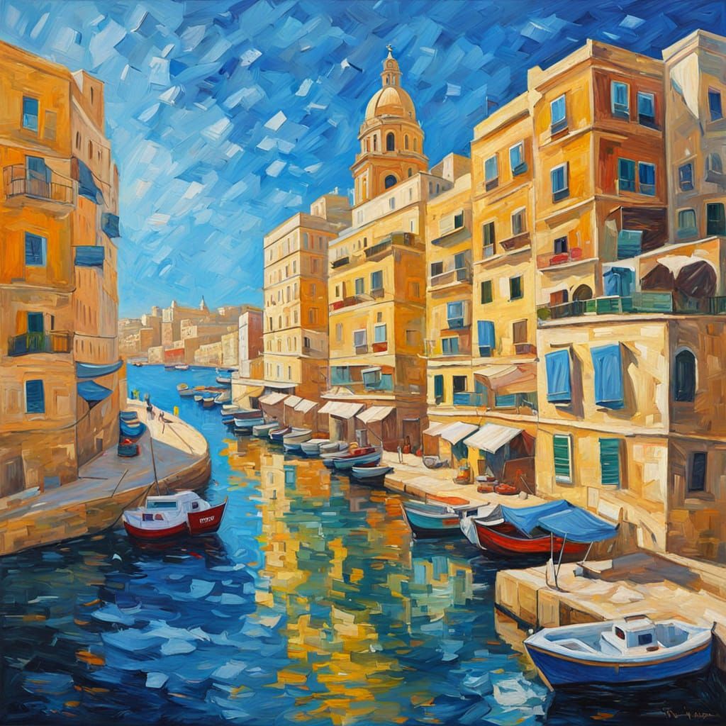 Valletta Malta Cityscape in Vibrant Impasto Oil Painting